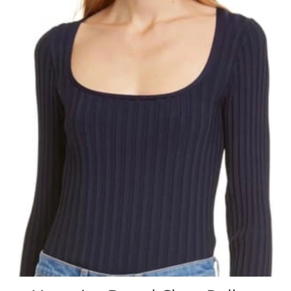 Veronica Beard Womens Clara Scoop Square Neck Wide Rib Stretch Sweater Navy Sz M - Picture 2 of 10
